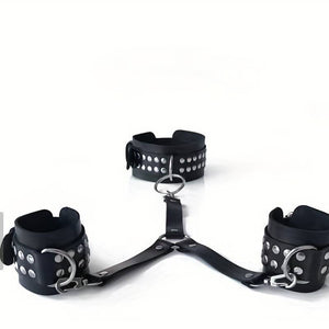 Faux Harness Collar and back restraint handcuffs BDSM BONDAGE