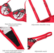 The Floral - 2 Pieces Lingerie Set with Floral Embroidered Underwire Bra and G-String Naughty Lace