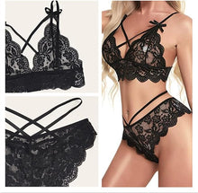 See Through Sheer Lace Bra and Panties Set, Bralette Strappy Underwear 2 piece