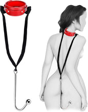 Metal Anal Hook with Adjustable Leather Collar & Bondage Strap Restraints Set,Stainless Steel Anal Plug with BDSM Harness Sex Collar, Adult Bondaged Restraint Kit for Men or Women Bedroom Fun