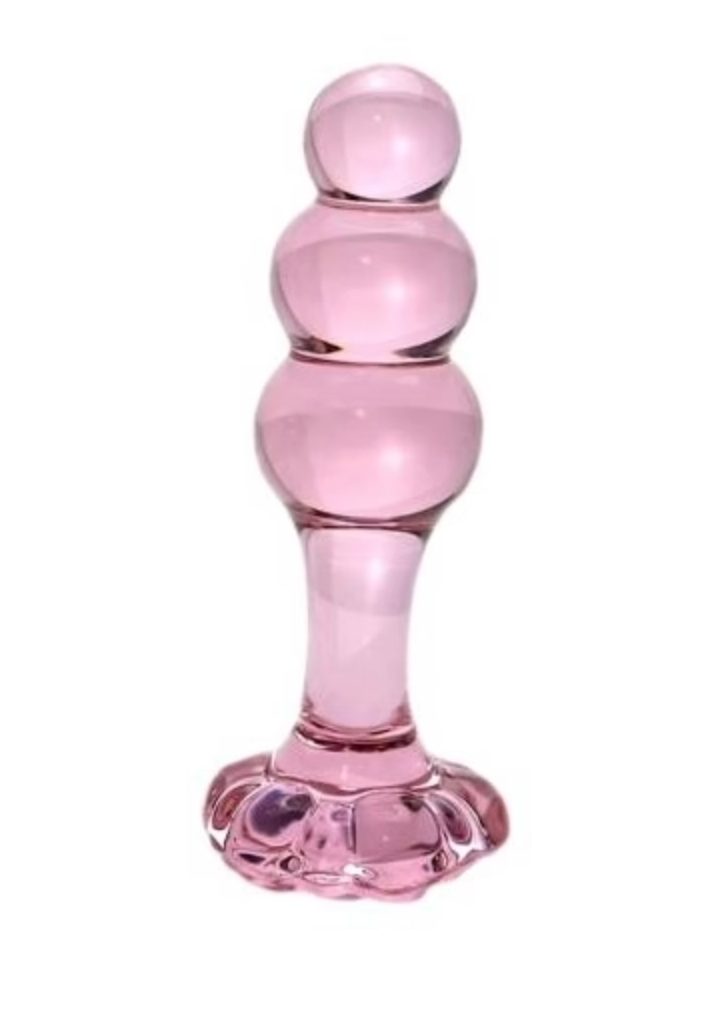 Triple Bobbled Glass Butt Plug in Pink