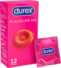 Durex Pleasure Me, 12 Condoms, Ribbed &amp; Dotted, Regular Fit, Pre Lubricated