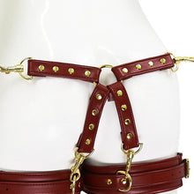 BDSM Sexy Leg Harness with Hand Cuffs Strong Faux Leather Bondage Lingerie #B007