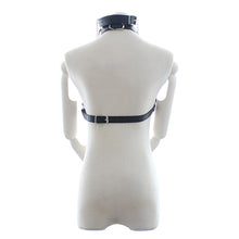 Womens Leather Straps Kinky Bra and collar set for Bondage nipple clamps #7881