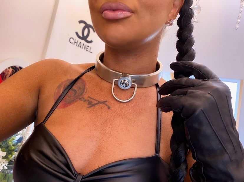 Stainless Steel Neck Collar Bondage BDSM Restraints Pressing Lock with Keys