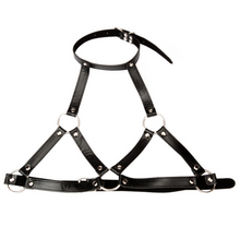 Womens Leather Straps Kinky Bra and collar set for Bondage nipple clamps #7881