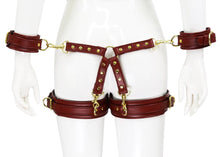 BDSM Sexy Leg Harness with Hand Cuffs Strong Faux Leather Bondage Lingerie #B007