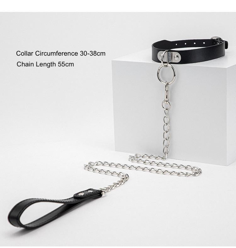 Kinky Fantasy Black Bondage Collar with Leash - BC02