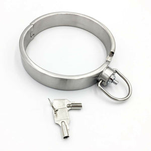 Stainless Steel Neck Collar Bondage BDSM Restraints Pressing Lock with Keys