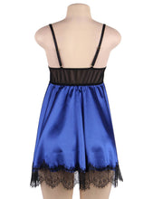 The R809 Eyelash Plus Size Satin Feel Babydoll with Lace Blindfold